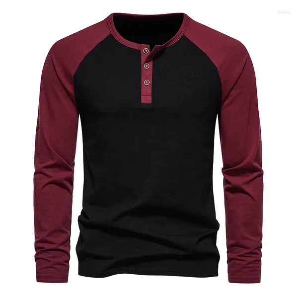 T-shirts pour hommes 2023 Henley pour hommes élégant Raglan à manches longues col décontracté chemise de haute qualité respirant basique t-shirt hauts