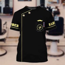 Heren T-shirts 2023 Hot Sale Barber Shop Heren T-shirt Tops 3D Print Op maat gepersonaliseerde korte Slve Pullover Mannelijke Zomer Mode Cool Ts Y240315