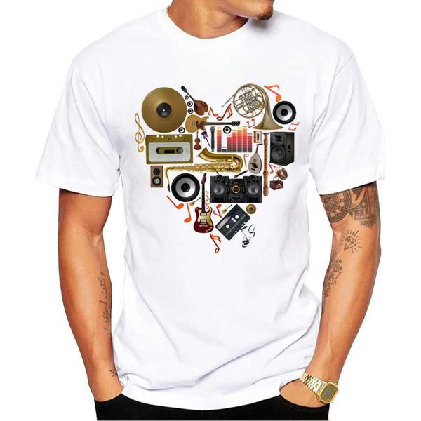T-shirts masculins 2023 HOT Sells Men Music in Love T-shirt Short Slve T-shirts Vintage Musical Instrument T Shrits Casual Cool Tops Y240509