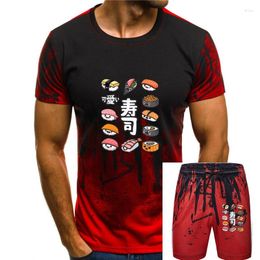 Hommes t-shirts 2023 intéressant Kawaii Sushi Slogan chemise dessin animé nourriture noir T-Shirt nouveauté coton Simple haut t-shirt Camiseta