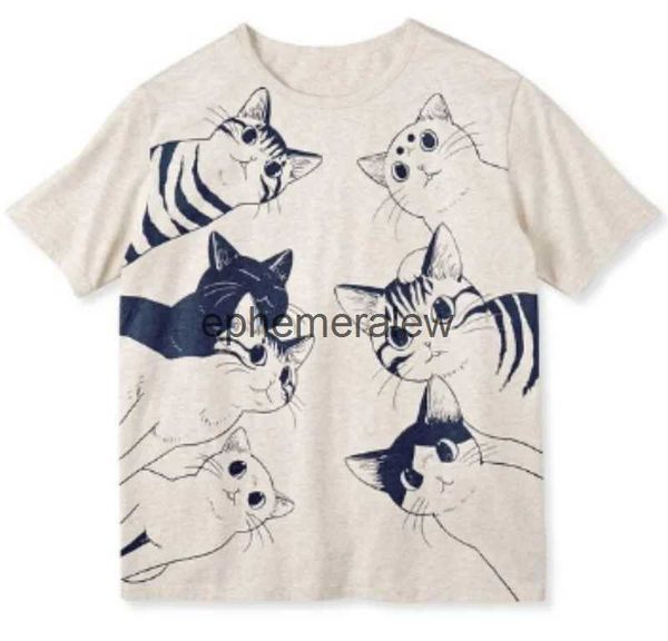 T-shirts pour hommes 2023 Kawaii Cartoon Anime T-shirt surdimensionné Mode japonaise 2000s Tops Coton Tops Femmes Coréen Chat Imprimé Y2K TopH24222
