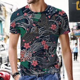 T-shirts pour hommes 2023 Koi imprimé hommes 3D col rond Polyester vêtements surdimensionnés lâche hommes mode graphique