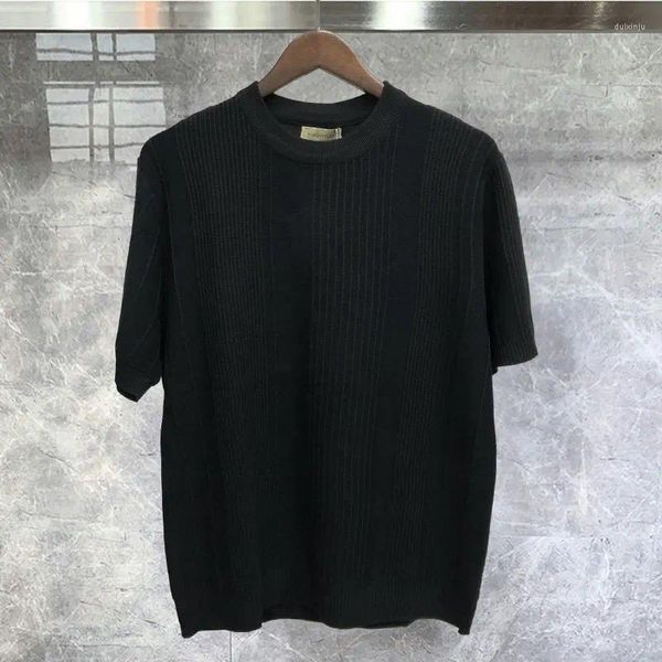 T-shirt da uomo 2023 coreano Camisa Masculina Tee Shirt Homme nero tinta unita top lavorato a maglia a maniche corte T-shirt da uomo estate streetwear