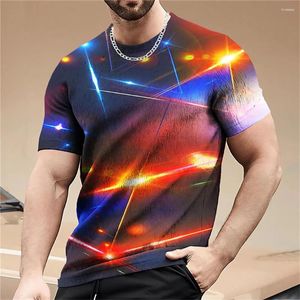 T-shirts pour hommes 2023 Laser Color Blocks Imprimer T-shirt pour hommes Casual T-shirts à manches courtes Tendance Respirant Personnalité Graphique Tops