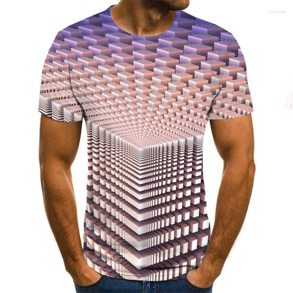 Hommes t-shirts 2023 treillis Tunnel graphique T-shirt 3D géométrique hommes décontracté Harajuku hauts été o-cou chemise grande taille Streetwear