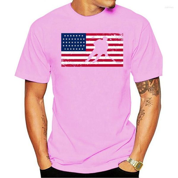 T-shirts pour hommes 2023 Loisirs Mode Coton T-shirt Usa Drapeau Américain Hockey Cool Patinage Sur Glace Cadeau Pour Hommes Taille S-3Xl Gymnases Fitness Chemise