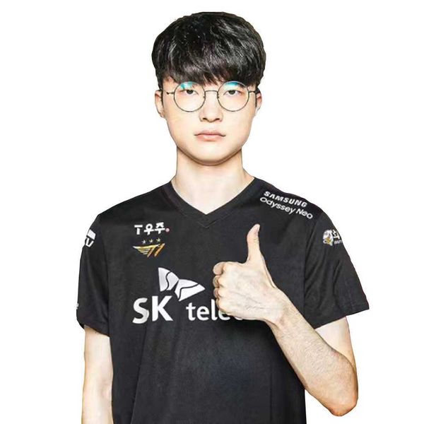 Camisetas para Hombre 2023 LOL S12 T1 Jersey negro LCK SKT Faker Keria Zeus Oner Gumayusi Camiseta estampada Uniforme Hombres Mujeres E-Sport Hombre Top Tees