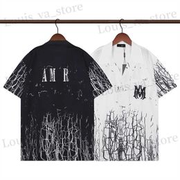 T-shirts masculins 2023 Shirts de créateurs de luxe pour hommes Fashion Tiger Letter V Silk Bowling Shirt Casual T-Shirts Men Slim Fit Short Slve Dress Shirt M-3XL T240409