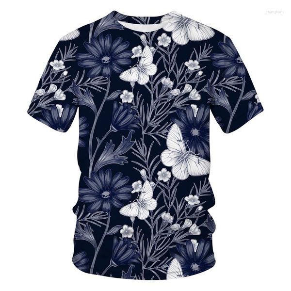 T-shirts pour hommes 2023 T-shirt homme haut Streetwear T-shirt été fleur papillon 3D imprimé T-shirt manches courtes