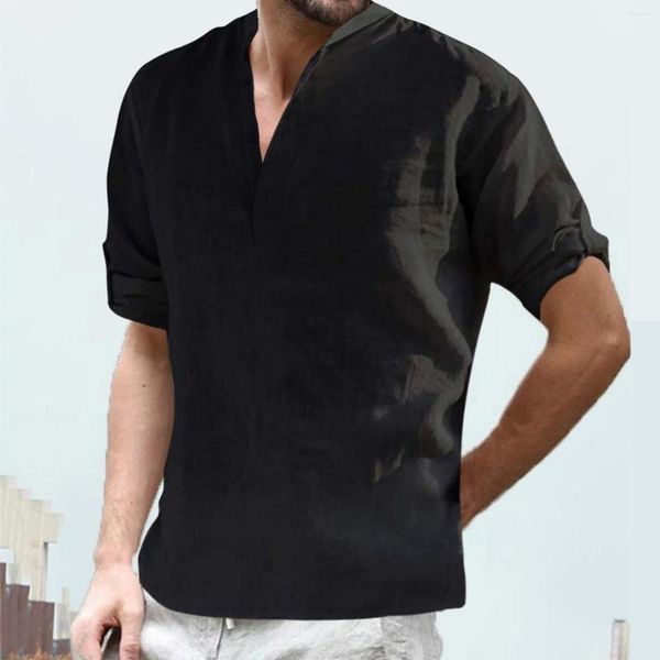 Camisetas para hombre 2023, blusa informal con cuello levantado y manga enrollable, camisetas largas, camiseta súper cómoda de alta calidad y rápida