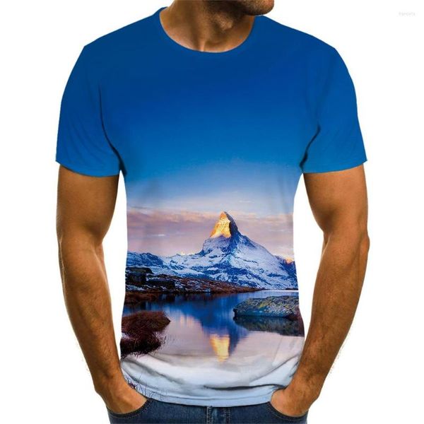 Camisetas para hombre 2023, camiseta con estampado 3d para mujer, suave, cómoda, transpirable, nieve, montaña, glaciar, paisaje espectacular