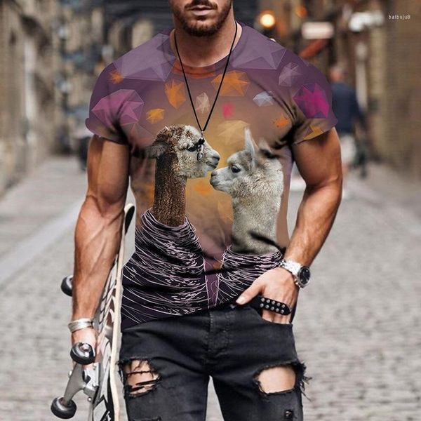 T-shirts pour hommes 2023 Impression 3D d'été pour hommes Drôle Alpaga Hommes T-shirt Col rond Manches courtes Top Street Casual Sweat Grande Taille