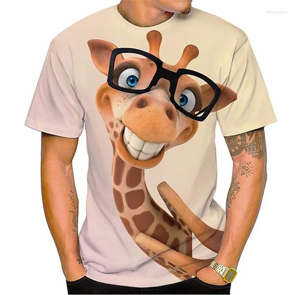 Camisetas para hombre 2023, camiseta para hombre, Top con estampado 3D de jirafa, Animal, cuello redondo, camisa de gran tamaño, ropa, pantalón corto informal de calle