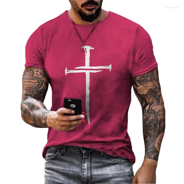 Hommes t-shirts 2023 hommes T-Shirt Vintage imprimé 3D jésus croix motif pour hommes vêtements été à manches courtes col rond hauts