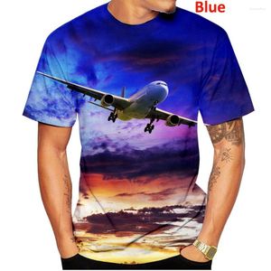 Heren t shirts 2023 mannen en vrouwen zomerse vliegtuig militair shirt met blauw printontwerp korte mouw t-shirt