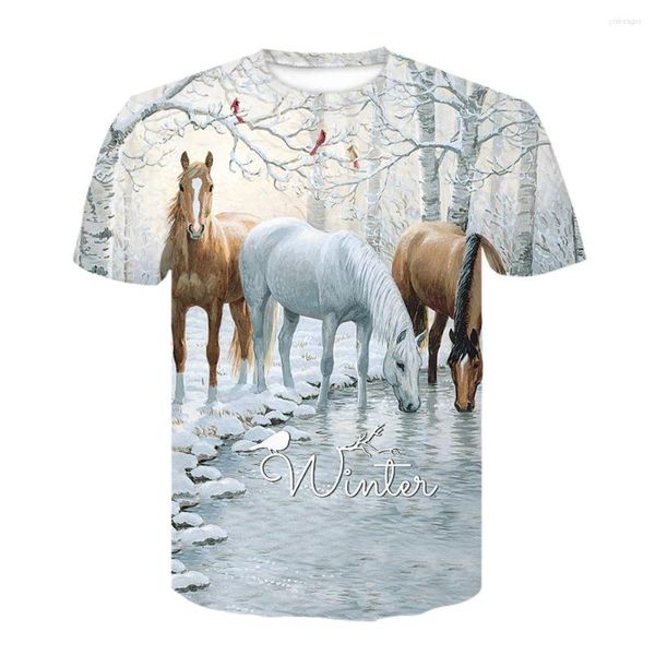 Camisetas para hombres 2023 Hombres y mujeres Verano 3D Impreso Manga corta Top Shirt Animal Print Horse Casual