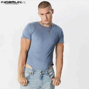 T-shirts pour hommes 2023 Hommes Bodys Couleur Solide O-Cou Manches Courtes Streetwear Fitness T-shirt Hommes Barboteuses Mode Casual Body S-5XL24328