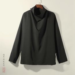 T-shirts pour hommes 2023 Hommes Style chinois surdimensionné Couleur unie Tang Costume Tops Mâle Traditionnel Manches longues Hanfu