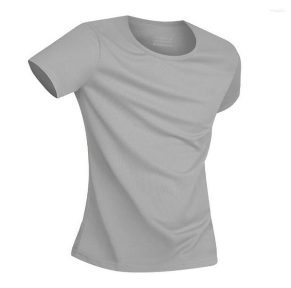 Camisetas de hombre 2023 hombres gimnasio impermeable Fitness culturismo O cuello camisa Color sólido Slim Fit camisetas básicas Top