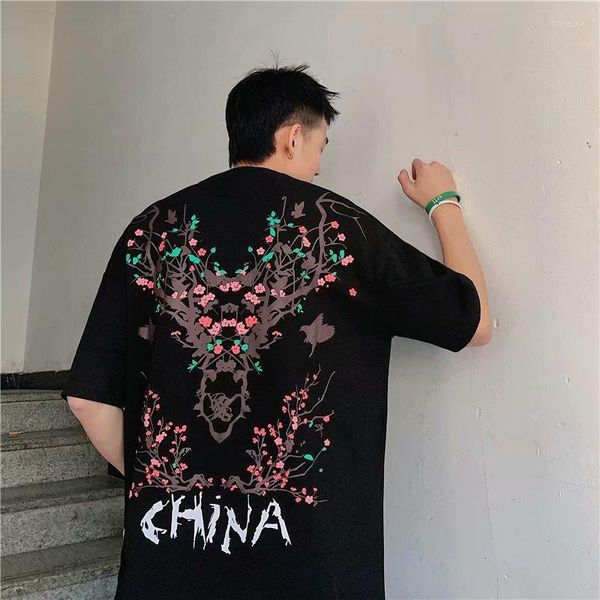 Hommes t-shirts 2023 hommes fleur de prunier été t-shirts t-shirts col rond T-Shirt Couple Streetwear coréen vêtements T-shirt surdimensionné XXL