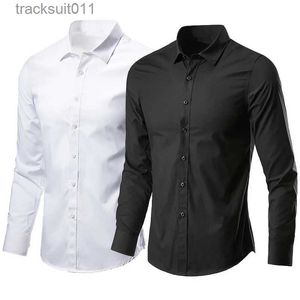 T-shirts voor heren 2023 Business Casual lang sledeoverhemd Classic Fit Wit Blauw Zwart Smart Social Overhemden voor Plus Premium overhemd L231208