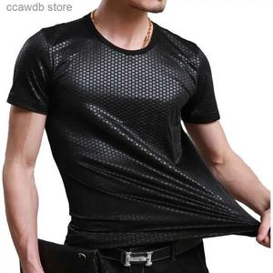 T-shirts pour hommes 2023 Vêtements en tissu de soie de glace pour hommes Été Col rond Couleur unie Casual Tops Mode Slim Jacquard Weave T-shirt T240105