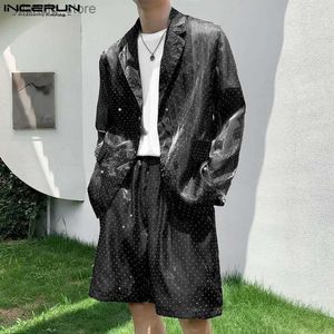 Heren T-shirts 2023 Mannen Sets Polka Dot Print Revers Lange Mouw Blazer Shorts 2 Stuks Streetwear Zie Hoewel Mode Heren Casual Suits24328