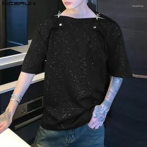 Heren T-shirts 2023 Mannen Shirt Glanzend Ronde Hals Korte Mouw Koreaanse Stijl Kleding Streetwear Losse Mode Casual Tee tops INCERUN S-5XL