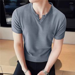 T-shirts masculins 2023 hommes chemises Couleur continue en V couche à manches courtes de style coréen streetwear streetwear tee mâle t-shirt s-5xl incerun