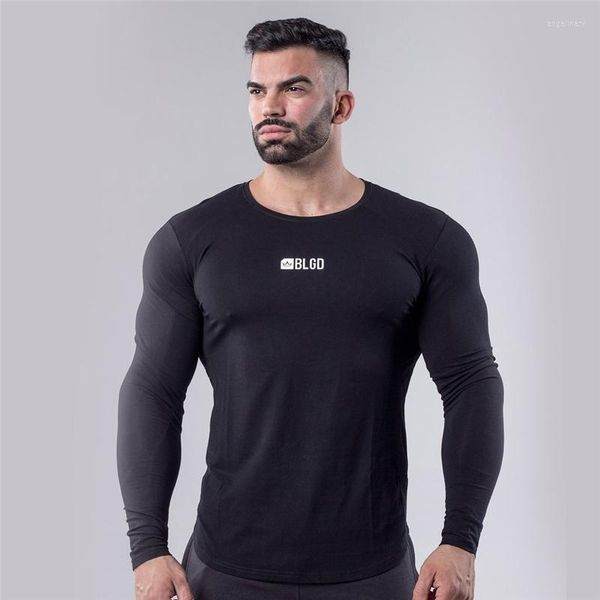 Camisetas para hombre 2023, camisa ajustada de manga larga para hombre, camisetas de algodón para gimnasio, Fitness, culturismo, ropa deportiva para correr para hombre, camisetas, ropa