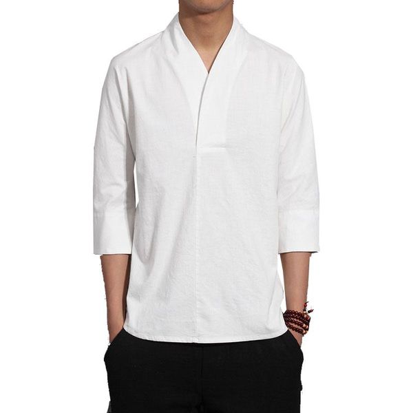 Camisetas para hombre 2023, camisetas de estilo chino sólido para hombre, camiseta de lino y algodón Harajuku para hombre, camiseta blanca de manga corta a la moda para hombre, camiseta de gran tamaño