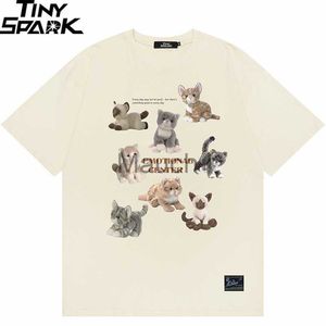 Heren T-shirts 2023 Mannen Streetwear T-shirt Grappige Kat Hond Pop Grafische T-shirt Harajuku Vintage T-shirt Hip Hop Tops Tees Katoen Beige Bruin Grijs J230625