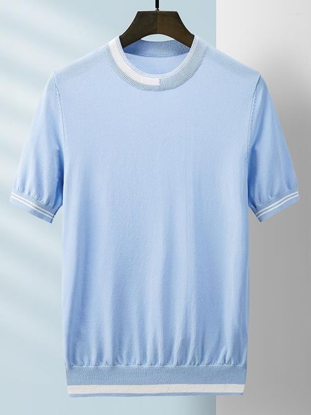 Camisetas para hombre 2023, camiseta de punto de manga corta a la moda de verano para hombre, ropa de calle para hombre, camisetas de cuello redondo, camiseta sólida de seda helada, ropa G175