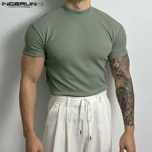 T-shirts hommes 2023 hommes t-shirt couleur unie col roulé à manches courtes streetwear mâle tee hauts fitness confortable été décontracté camisetas S-5XL24328