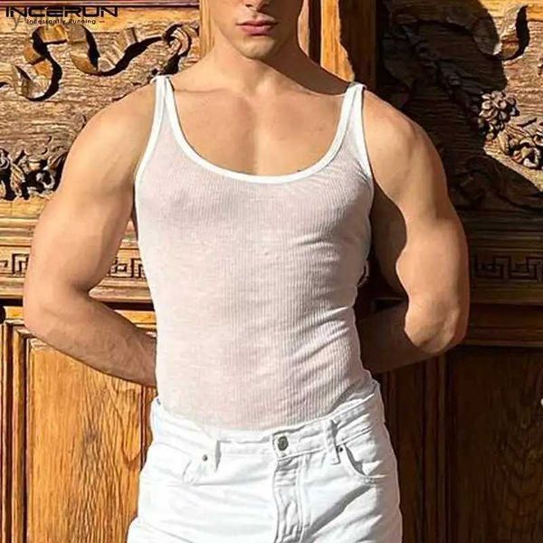 T-shirts pour hommes 2023 Hommes Débardeurs Solide O-Cou Sleless Respirant Transparent Sexy Mince Gilets Streetwear Mode Hommes Vêtements S-5XLL231216