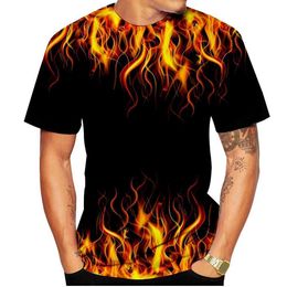 T-shirts masculins 2023 hommes Femmes Cool Flame T-shirt 3d imprimer feu flamme décontractée drôle pull unisexe Tops de mode T240425