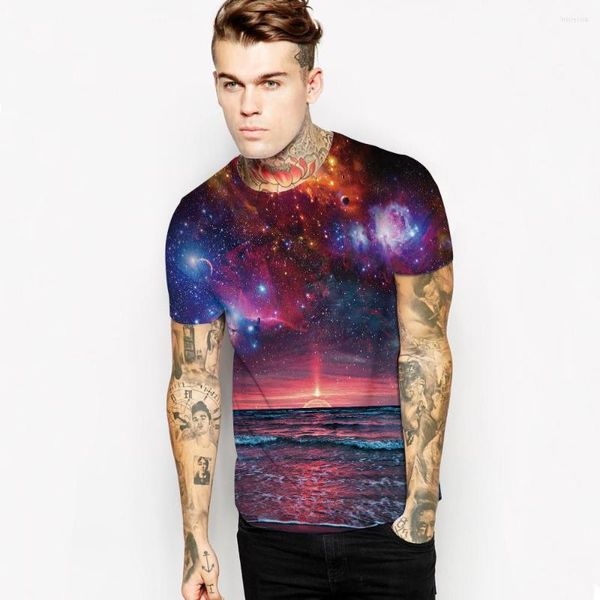 Camisetas de hombre 2023 hombres/mujeres de manga corta de verano divertida creatividad colorido mar bajo galaxia cielo estrellado impreso 3D camiseta Tops camisetas tamaño