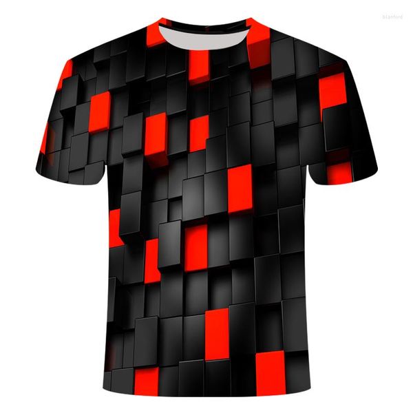 Hommes T-shirts 2023 Hommes 3d T-shirts Noir/rouge Carrés À Manches Courtes Imprimé Drôle Hommes Chemise décontracté D'été T-Shirt Cotto