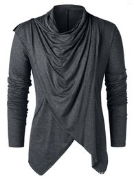 Camisetas para hombres 2023 Traje para hombre Vintage Dos maneras Superposición asimétrica Cardigan Casual Manga larga Cuello de chal Frente abierto Tops Abrigo