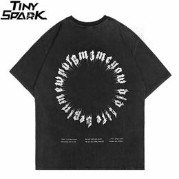 T-shirts hommes 2023 Mens Hip Hop Wash T-shirt Street Vêtements Lettre T-shirt imprimé Original Nuit Coton Loisirs Été T-shirt à manches courtes Chemise noire J240221