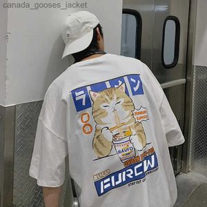 T-shirts hommes 2023 Nouveau chat dessin animé graphique hommes t-shirt décontracté baggy court sle t-shirt style japonais surdimensionné t-shirt vêtements pour hommes L231208