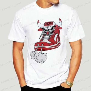 T-shirts pour hommes 2023 Nouveaux confortables Nouveaux hommes Chicago Shoe Bull Rouge et Blanc Hip Hop T-shirt à col rond T-shirt à motif d'humour noir imprimé en 3D T240126