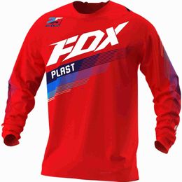 T-shirts pour hommes 2023 Nouveau maillot de descente pour hommes FOX Plast VTT Chemises VTT Offroad DH Maillot de moto Motocross Vêtements de sport Vélo