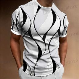 T-shirts masculins 2023 Nouveau t-shirt pour hommes 3D Sweet-shirt à imprimé rayé Summer O Neck Casual Slve Male Slim Clothing Vêtements bon marché T240419