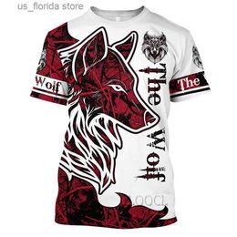 Heren T-shirts 2023 Nieuwe Heren T-shirt Wolf Print Jersey Zomer O Hals Casual Korte Slve Blouse Oversized Dagelijks Sweatshirt Goedkope Herenkleding Y240315