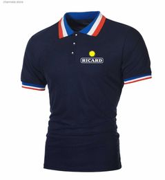 T-shirts hommes 2023 Nouveau Ricard imprimé personnalisable marque hommes à manches courtes t-shirt coton séchage rapide loisirs homme revers t-shirt polo t240227