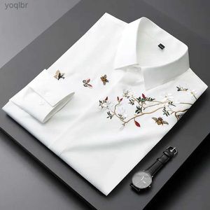 T-shirts masculins 2023 Nouveau printemps / été chinoiserie haut de gamme brodée Polo à manches longues Slim Fit Casual Business Mens Casual Shirtl2405