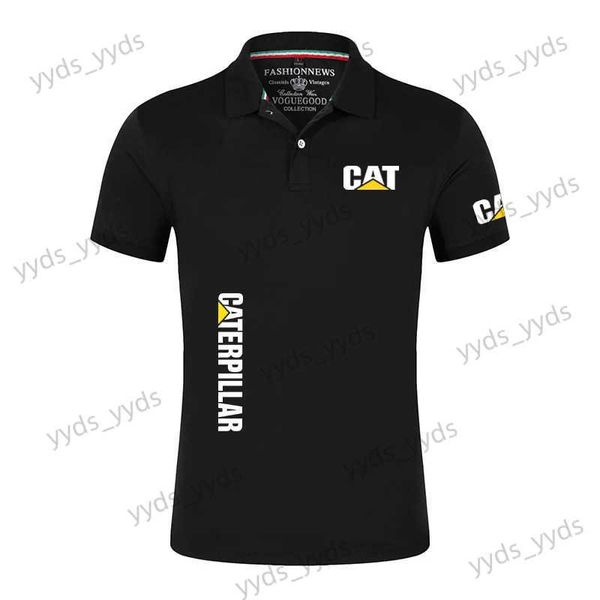 T-shirts pour hommes 2023 Nouvel été Cat Caterpillar imprimé coton ordinaire col à revers à manches courtes populaire décontracté couleur unie polo à séchage rapide T240124