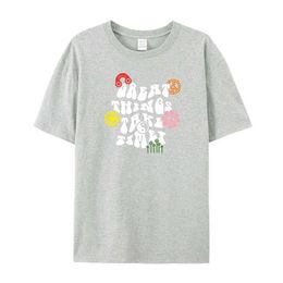 T-shirts masculins 2023 Camisetas surdimensionnée 100% coton t-shirt tee plus grandes choses prennent du temps t-shirt d'été hommes manches courtes p230516 582