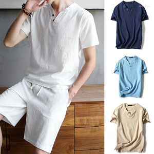 Camisetas para hombre 2023, jersey de algodón y lino, manga corta, verano, transpirable, informal, ajustado, moda sólida, 4XL, 5XL